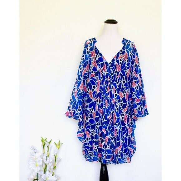 NEW! Diane Von Furstenberg Fleurette Silk Chiffon Dress Ocelot Floral Blue SZ 4 - Picture 3 of 10